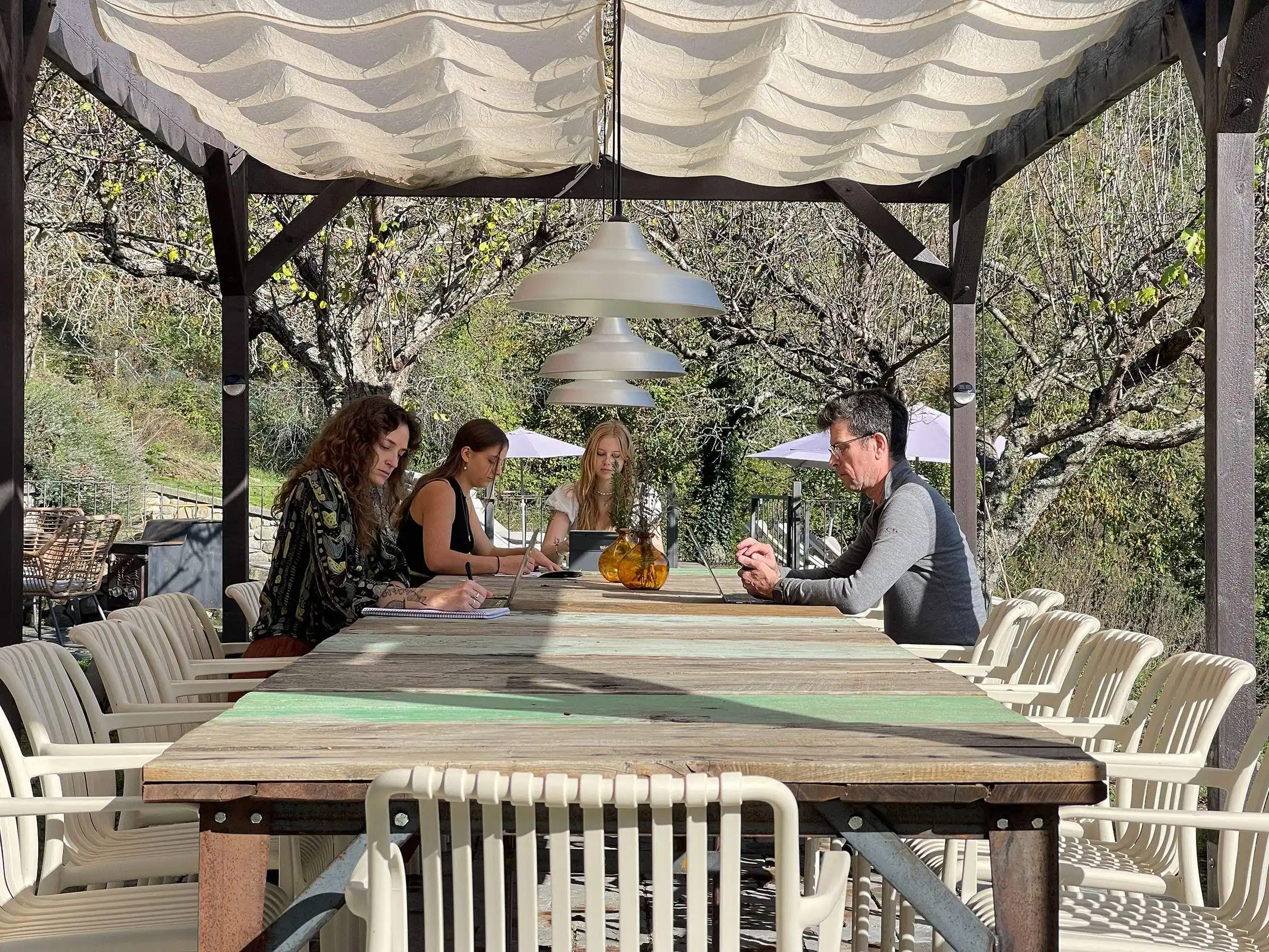 Working outdoors at Il Vigno remote work retreat, Caprese Michelangelo, Tuscany