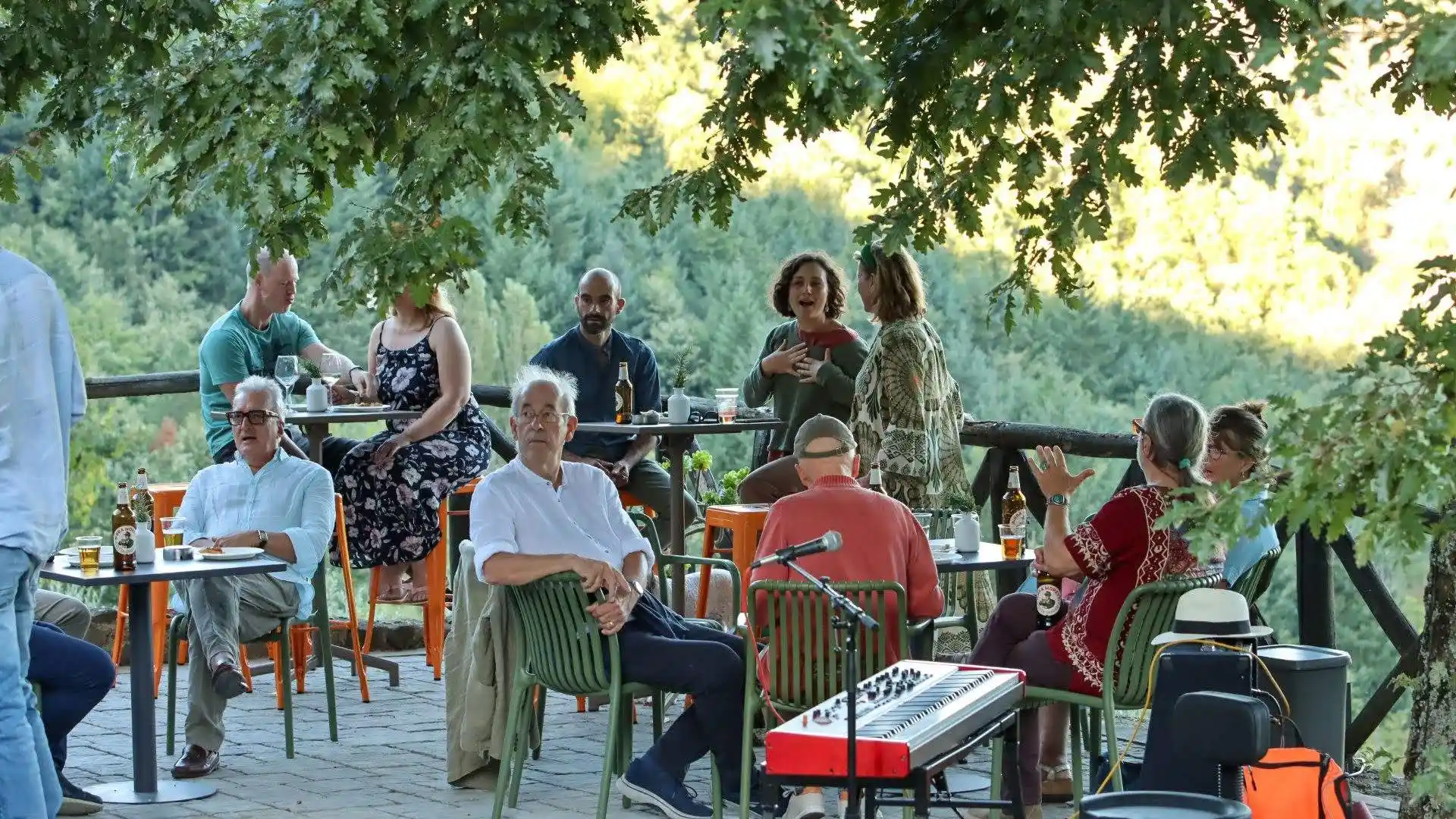 Dining and socialising at Il Vigno agriturismo community, Tuscany